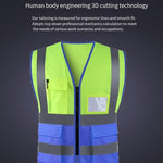 High Visibility Reflective Safety Vests with Pockets and Zipper Front 2 Highly Reflective Strips for Safety Working Running - Fluorescent Yellow+Blue