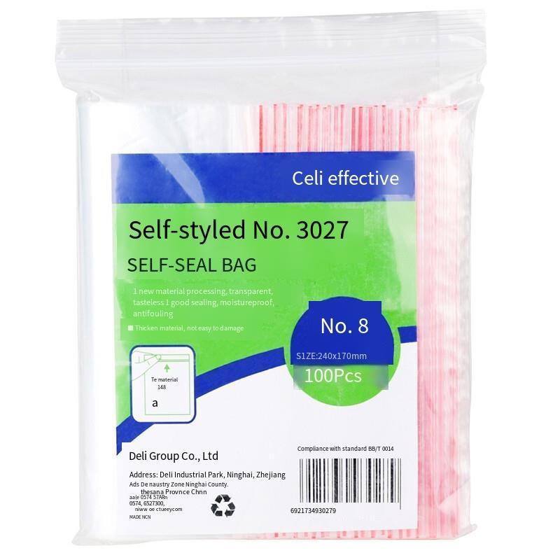 3027 Self Sealing Bag (transparent) - No.8 (100 Pieces / Bag) 240x170mm 0.04mm