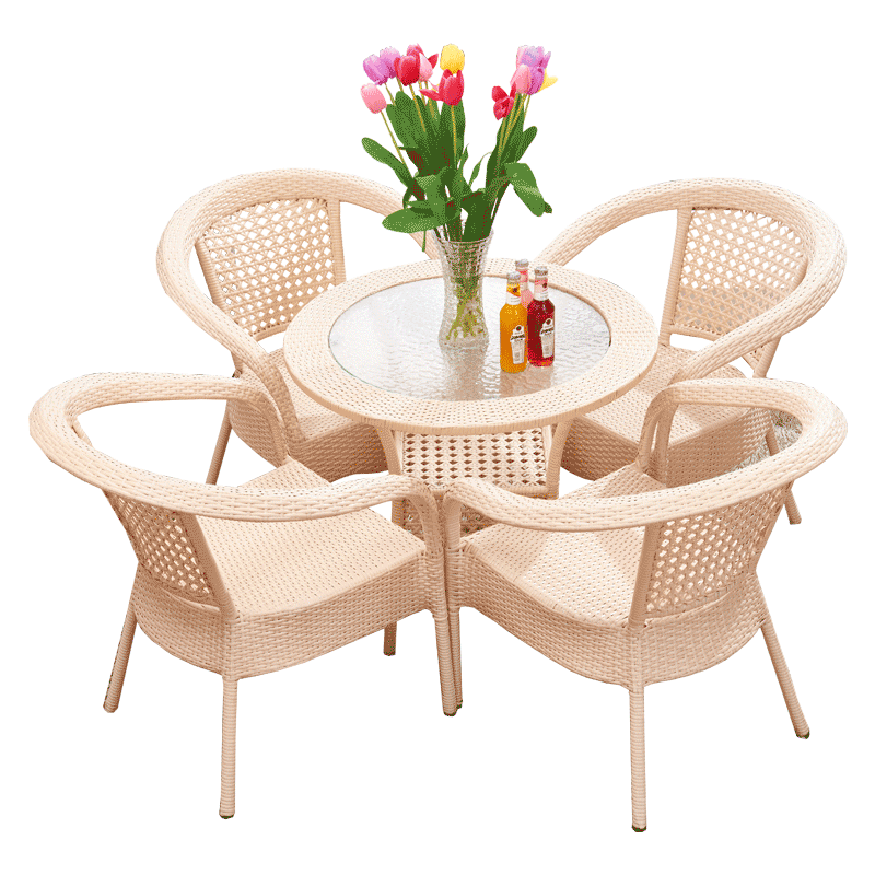 Outdoor Tables And Chairs Rattan Chair Tea Table Three Piece Set Living Room Courtyard Pastoral Leisure Chair Balcony Coffee Tables And Chairs Beige