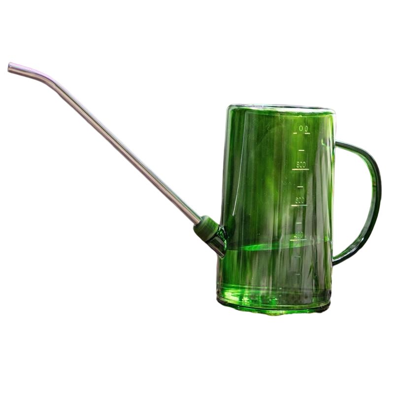 1L Transparent Green Watering Pot Long Mouth Stainless Steel Household Flower Raising Watering Pot Green Plant Watering Pot Spray Pot Large Gardening Tool