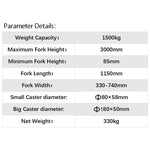 Manual Stacker 1500kg Load Capacity Forklift 3M Manual Hydraulic StackerLift Forklift Loading And Unloading Lifting Stacking Truck Heavy Load 1.5 Ton 3m