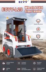 ECVV Wheeled Skid Steer Loader ECVV-L25 360-Degree Rotating Wheel Loader Multi-Functional Engineering Machine