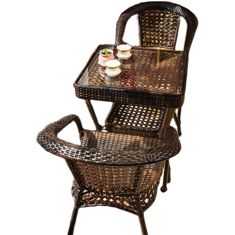 Balcony Table And Chair Small Tea Table Rattan Chair Three Piece Set Leisure Tea Table Courtyard Tengteng Chair 65 Square Table + Two Chairs