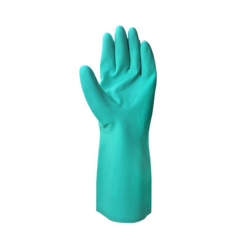 Wear Resistant Acid Resistant And Oil Resistant Industrial Gloves Nitrile Rubber Cleaning And Protective Gloves Green 1 Pair