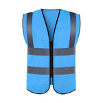 Reflective Vest Zipper Safety Vest Fluorescent Blue Traffic Safety Warning Vest 4 Reflective Strips Sanitation Construction Riding Safety Suit