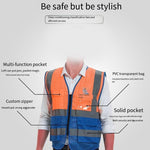 Highly Visibility Original Safety Vest with 4 Highly Reflective Strips Safety Zipper Breathable Fabric for Outdoor Work Jogging Sports - Orange + Blue