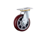 8 Inch Plate Swivel Casters 4Pcs Heavy Duty Wheels Flat Bottom Movable Jujube Red Polyurethane Universal Wheel - 4Pcs