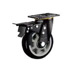 8 Inch Plate Swivel Casters with Double Brake Heavy Duty Wheel Gray Core Black Polyurethane Caster Universal Wheel - 1Pcs