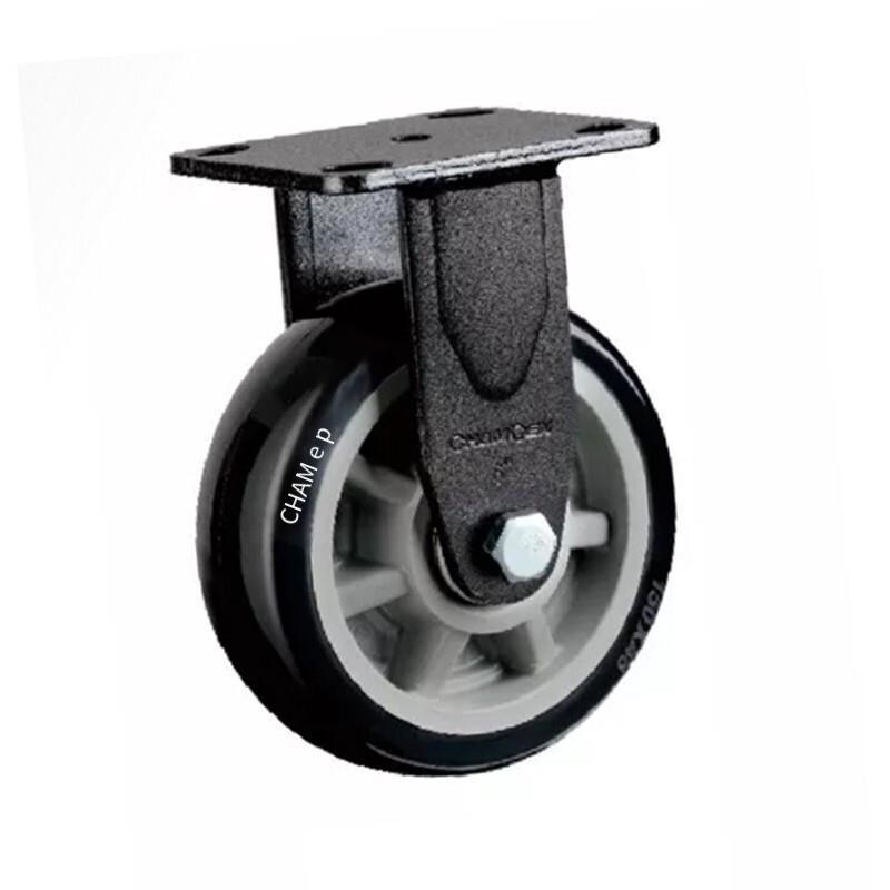 5 Inch Fixed Heavy Duty Casters 4Pcs Gray Core Black Polyurethane (PU) Caster with Double Ball Bearings Directional Wheel - 4Pcs