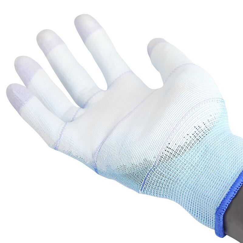 12 Pairs Of Free Size PU Palm Coated Blue Safety Gloves Construction Protective Gloves