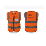 Multi-Pocket Reflective Vest with Zipper Breathable Mesh Fabric Safety Vest for Construction Engineering Traffic Safety Warning Clothes - Orange