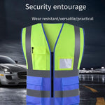 Zipper Multi-Pocket Reflective Vest Safety Warning Vest 4 Reflective Strips for Environmental Sanitation Construction Riding - Fluorescent Yellow+Blue