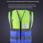 Zipper Multi-Pocket Reflective Vest Safety Warning Vest 4 Reflective Strips for Environmental Sanitation Construction Riding - Fluorescent Yellow+Blue