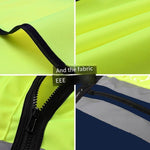 Zipper Multi-Pocket Reflective Vest Safety Warning Vest 4 Reflective Strips for Environmental Sanitation Construction Riding - Fluorescent Yellow+Blue