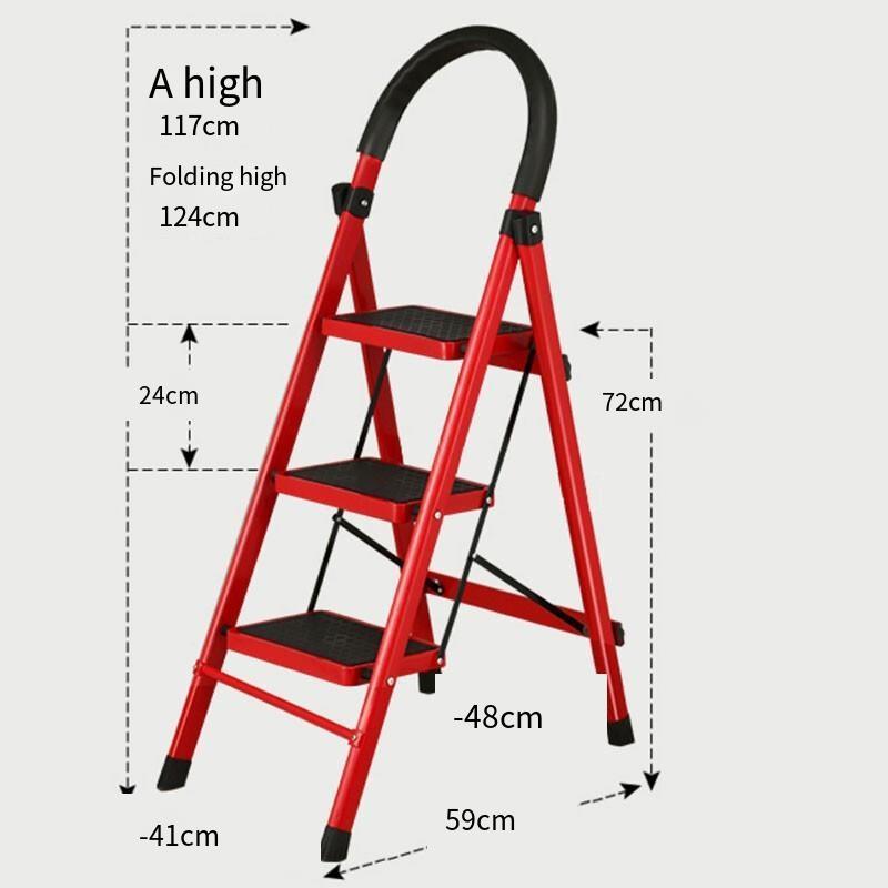 Ladder Folding Ladder Thickening Indoor Herringbone Ladder Mobile Stair Telescopic Ladder Multifunctional Ladder Three Steps
