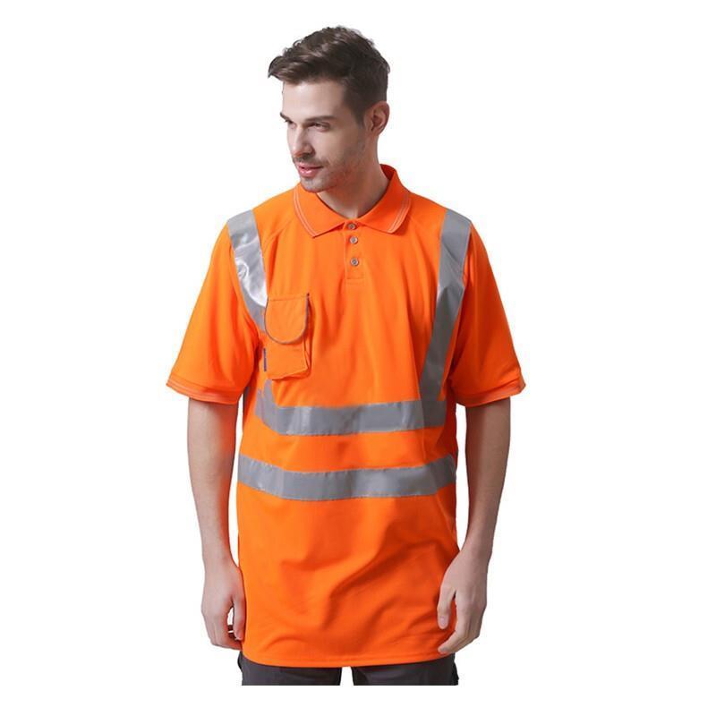 Fluorescent Orange Breathable Bird Eye Cloth Short Sleeve Polo Shirt Size S-3XL