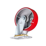 Plate Swivel Caster 6 Inch Flat Bottom Movable Casters Heavy Duty Iron Core Red Polyurethane Caster Universal Wheel - 1Pcs