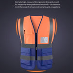 High Visibility Zipper Multi Pocket Reflective Vest Safety Warning Vest 4 Reflective Strips - Fluorescent Orange + Blue