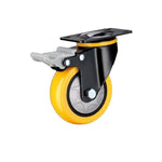 4 Sets 4 Inch Flat Bottom Caster Wheels Plastic Double Brake Orange Polyurethane (PU) Caster Medium Universal Wheel