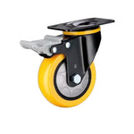 2.5-inch Flat Bottom Plastic Casters 4pcs Pack Double Brakes Orange Polyurethane Caster Medium Universal Wheels - 4pcs