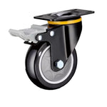 4 Sets 4 Inch Flat Bottom Caster Wheels Plastic Double Brake Black Polyurethane (PU) Caster Medium Universal Wheel