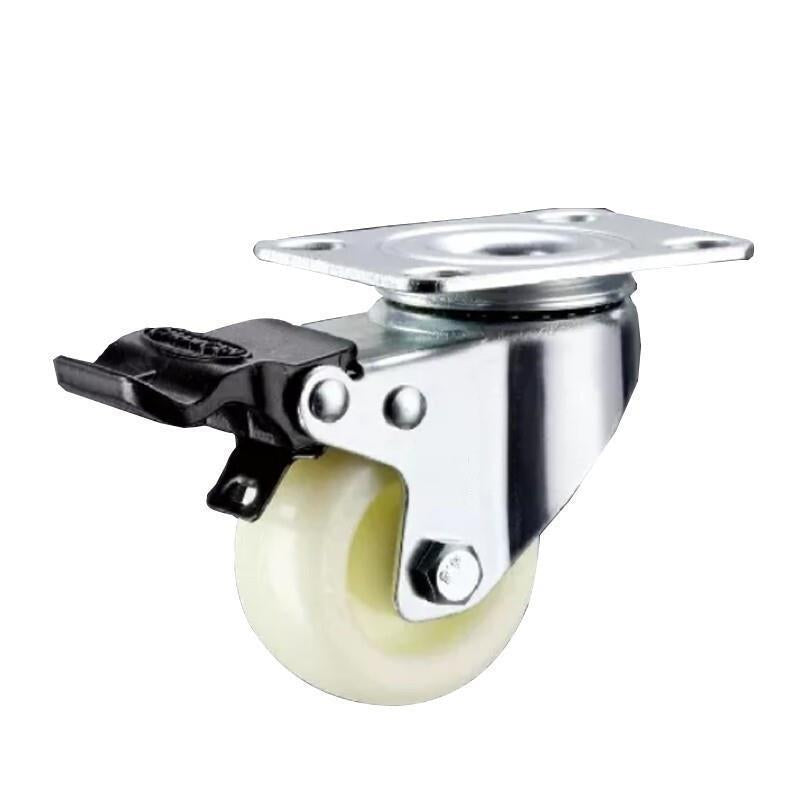 4 Sets 2 Inch Flat Bottom Plastic Caster Double Brake Beige Polypropylene (PP) Caster Light Universal Wheel