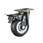 1 Set 8 Inch Flat Bottom Double Brake Caster Heavy Gray Core Black Foam Caster Universal Wheel