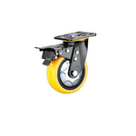 8 Inch Plate Swivel Caster with Double Ball Bearing Heavy Duty Yellow Polyurethane Caster Universal Wheel - 1pcs