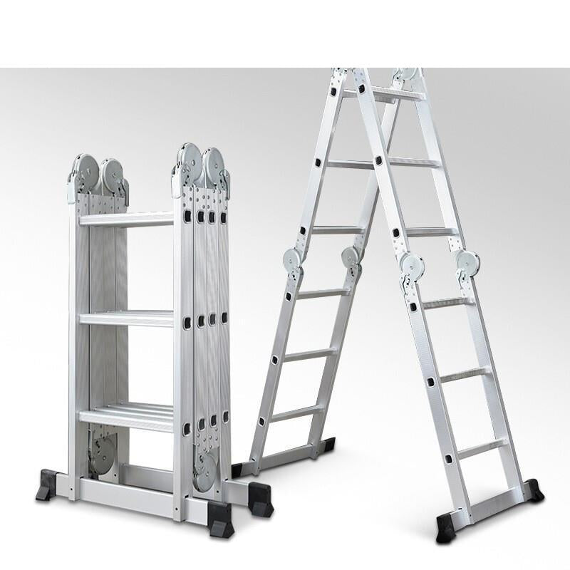 5m Thickened Multi-function Aluminum Alloy Folding Herringbone Four Fold Engineering Special Ladder Telescopic Straight Ladder Straight Joint Ladder Multi-function Ladder Load Bearing 150kg