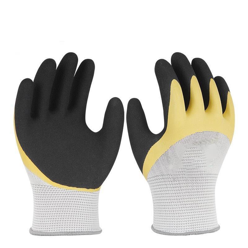 12 Pairs Of Free Size Nitrile PU Safety Gloves Double Layer Dipping Foam Latex Gloves Construction Protective Gloves