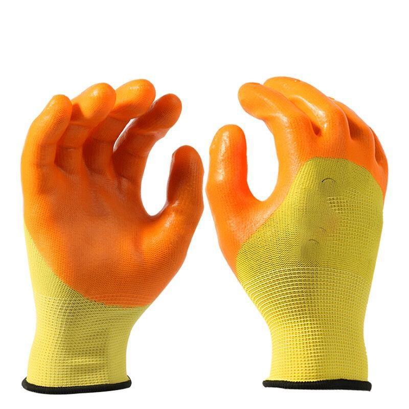 12 Pairs Free Size PVC Gloves Work Protective Gloves Skid Resistant Wear Resistant Oil Resistant Acid And Alkali Resistant Orange Gloves