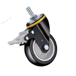 3 Inch Plastic Medium Duty Casters 4Pcs Black Polyurethane (PU) Caster with Double Brake Single Ball Bearing Universal Wheel - 4Pcs