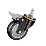 3 Inch Plastic Medium Duty Casters 4Pcs Black Polyurethane (PU) Caster with Double Brake Single Ball Bearing Universal Wheel - 4Pcs