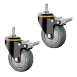 4 Sets 4 Inch Lead Screw Plastic Caster Double Brake Dark Gray Polyurethane (PU) Caster Medium Double Ball Bearing Universal Wheel