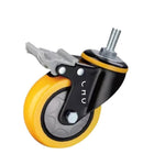 5 Inch Plastic Caster with Double Brakes 4pcs Pack Orange Yellow Polyurethane (PU) Caster Medium Single Ball Bearing Universal Wheel - 4pcs