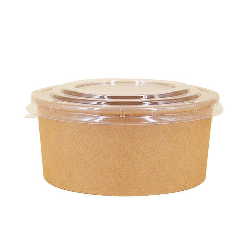 1000ml 100 Pieces / Pack Kraft Paper Bowl Disposable Bowl Take Away Box Round Thickened Soup Bowl Lunch Box With Lid About With Lid