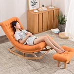 Lazy Sofa Single Nordic Rocking Chair Recliner Adult Nap Home Leisure Living Room Leisure Chair Orange Chenille + Footstool