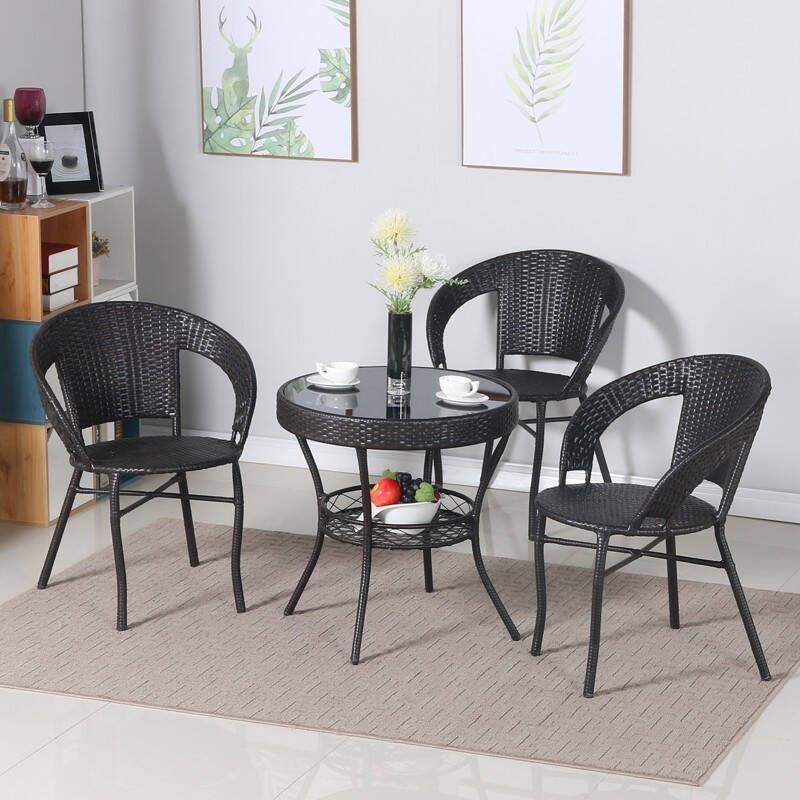 Rattan Chair Three Piece Set Balcony Tables And Chairs Small Tea Table Leisure Courtyard Combination Without Cushion Pillow Two Chairs One