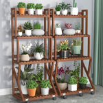 Balcony Flower Rack Living Room Solid Wood Flower Rack Indoor Floor Type Simple Partition Multi Meat Green Pineapple Plant Storage Flower Pot Rack Movable Carbonization Four Layers 80 Plus Round Payment [movable]