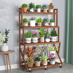Balcony Flower Rack Living Room Solid Wood Flower Rack Indoor Floor Type Simple Partition Multi Meat Green Pineapple Plant Storage Flower Pot Rack Movable Carbonization Four Layers 80 Plus Round Payment [movable]