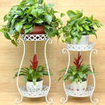 European Style Iron Flower Rack Multi-layer Green Rose Chlorophytum Outdoor Balcony Ground Living Room Office Multi Meat Storage Rack Indoor Decorative Plant Rack Bold Reinforced Floor Flower Pot Rack White (two-story Height 70cm) Small Flat