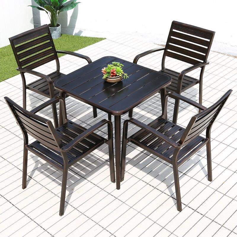 Outdoor Table And Chair Combination Courtyard Garden Outdoor Balcony Waterproof Sunscreen Leisure Cast Aluminum 4 Chairs + 75 * 75 Aluminum Plate Square Table