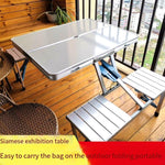 Outdoor Folding Tables And Chairs Siamese Exhibition Table Beach Stall Portable Integrated Barbecue Stall Four Person Seat Suit Camping Picnic Tables