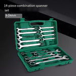 A Set Of 14 Pieces 8-24mm Dual Purpose Open Box Spanner Set Auto Repair Hardware Tool Double Head Solid Board Maintenance Tool (plastic Box)