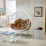 Large Space Double Hanging Chair Swing Hanging Basket Rattan Chair Indoor Balcony Hammock Rocking Chair White Thick Rattan