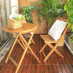 Balcony Tables And Chairs Solid Wood Combination Folding Home Simple Acacia Wood Outdoor Anti-corrosion Small Tea Table 2 Chairs + 1 60cm Round Table