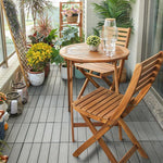 Balcony Tables And Chairs Solid Wood Combination Folding Home Simple Acacia Wood Outdoor Anti-corrosion Small Tea Table 2 Chairs + 1 60cm Round Table
