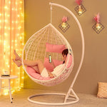 Hanging Chair Swing Hanging Basket Rattan Chair Household Leisure Lazy Indoor Balcony Bird's Nest Chair Single White (Enlarged Version With Armrest)