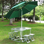 Folding Table Outdoor Aluminum Alloy Folding Table And Chair Set Portable Table And Chair + 2.4m Green Double-layer Umbrella + Umbrella Seat