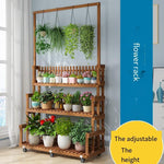 Solid Wood Hanging Flower Rack Living Room Modern Simple Multi-storey Movable Balcony Floor Type Green Rose Rack Indoor Ordinary Belt Wheel 105 [adjustable Floor Height]